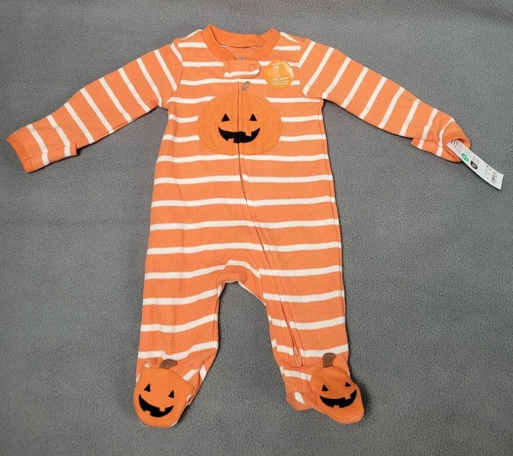 Carters Baby Halloween Sleeper Pumpkin Footed Pajamas 2-way Zipper Newborn NWT